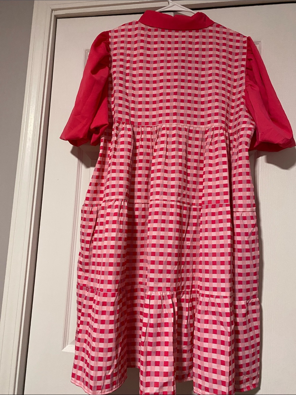 Pink Gingham Button-Front Short Sleeve Dress - Picture 2 of 4